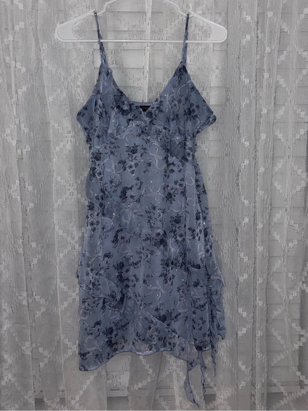 Light Blue Floral Bow Ruffle Mini Dress